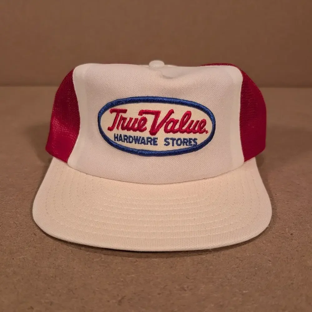 Vintage 80s True Value Hardware Stores Hat Red White Mesh Snapback Trucker Cap